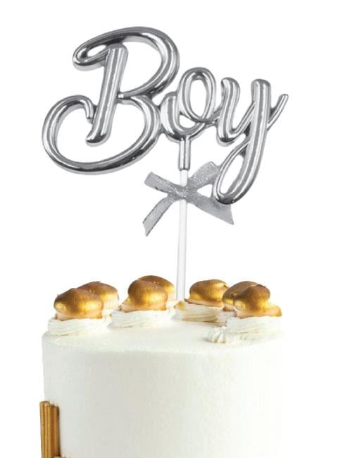 Pasta Üstü Çubuklu süs Krom cinsiyet Partisi Baby Shower Gümüş Boy Yazılı Çubuk