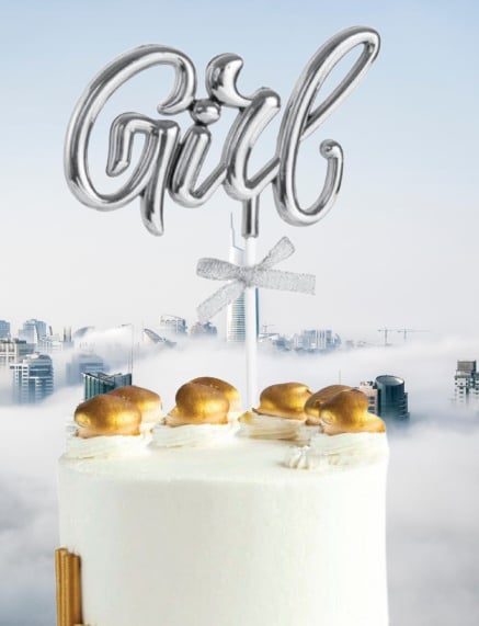 Pasta Üstü Çubuklu süs Krom cinsiyet Partisi Baby Shower Gümüş Girl Yazılı Çubuk
