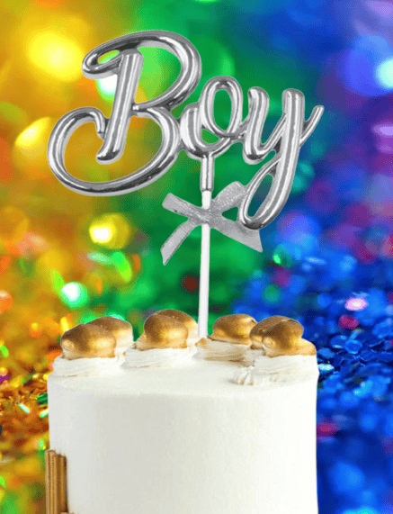 Pasta Üstü Çubuklu süs Krom cinsiyet Partisi Baby Shower Gümüş Boy Yazılı Çubuk