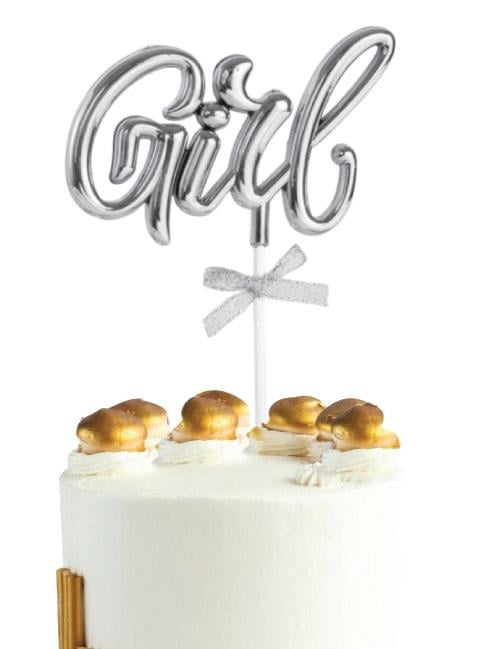 Pasta Üstü Çubuklu süs Krom cinsiyet Partisi Baby Shower Gümüş Girl Yazılı Çubuk