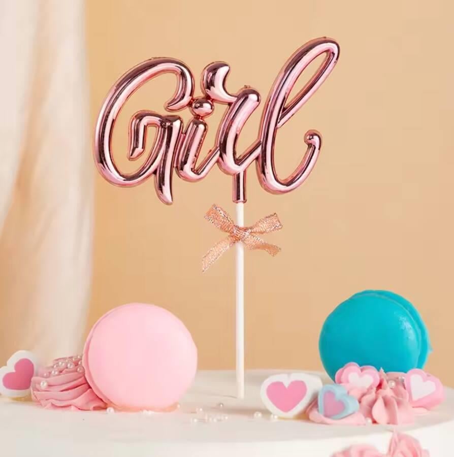 Pasta Üstü Çubuklu süs Krom cinsiyet  Partisi Baby Shower Pembe Girl Yazılı Çubuk