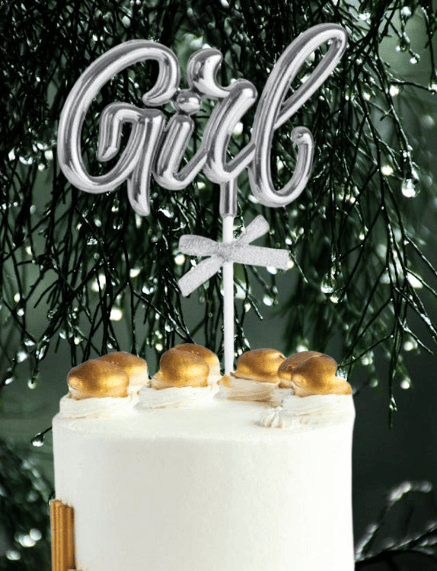 Pasta Üstü Çubuklu süs Krom cinsiyet Partisi Baby Shower Gümüş Girl Yazılı Çubuk
