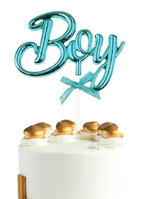 Pasta Üstü Çubuklu süs Krom cinsiyet Partisi Baby Shower Mavi Boy Yazılı Çubuk