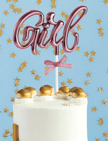 Pasta Üstü Çubuklu süs Krom cinsiyet  Partisi Baby Shower Pembe Girl Yazılı Çubuk