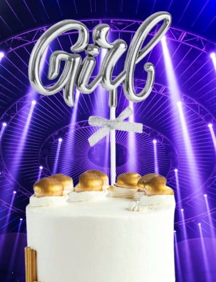 Pasta Üstü Çubuklu süs Krom cinsiyet Partisi Baby Shower Gümüş Girl Yazılı Çubuk