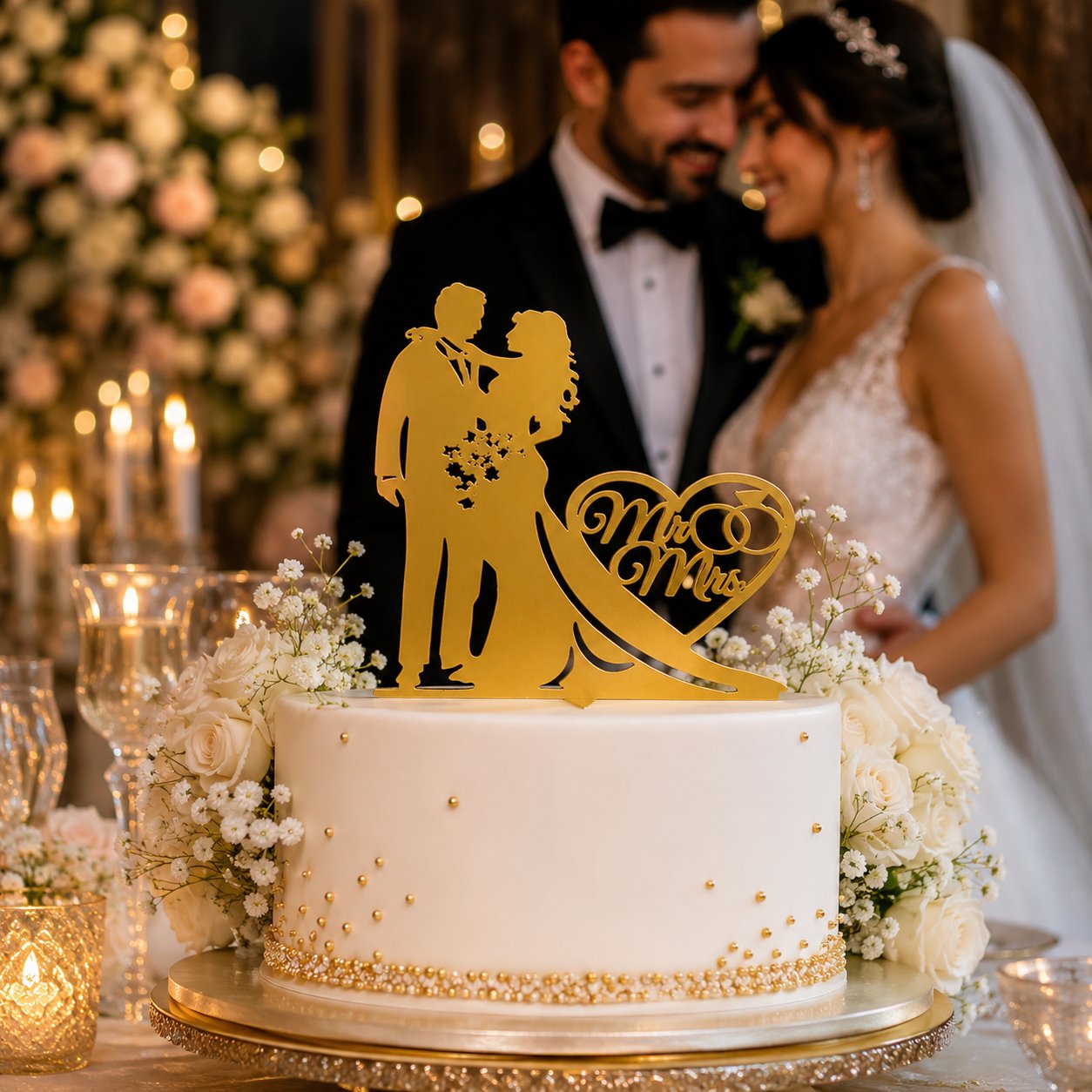 Pasta Üstü Plexi Çubuklu Bride Gelin Damat