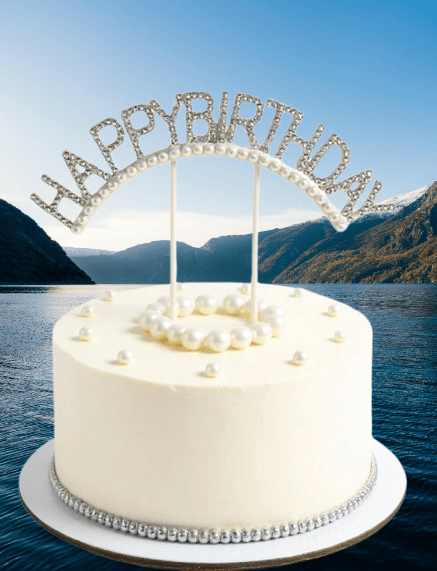 Pasta  Üstü Süsü Çubuklu Taşlarla Happy Birthday  Yazılı Taşlı İncili Doğum Günü Süsü