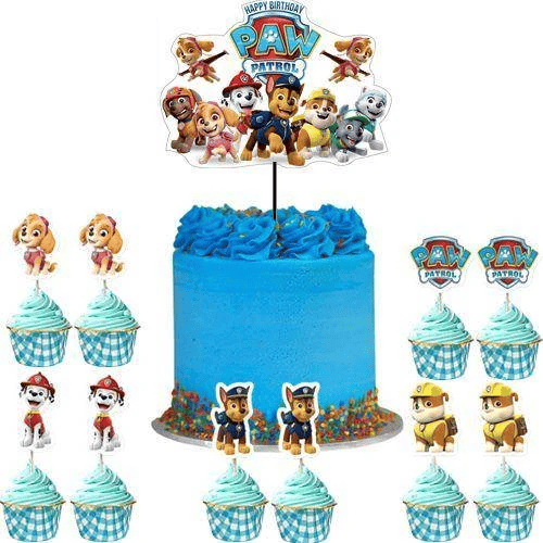 Paw Patrol cake topper set pasta seti 20 kürdan 25 kek kalıbı 1 pasta üstü büyük doğum günü pasta süsü