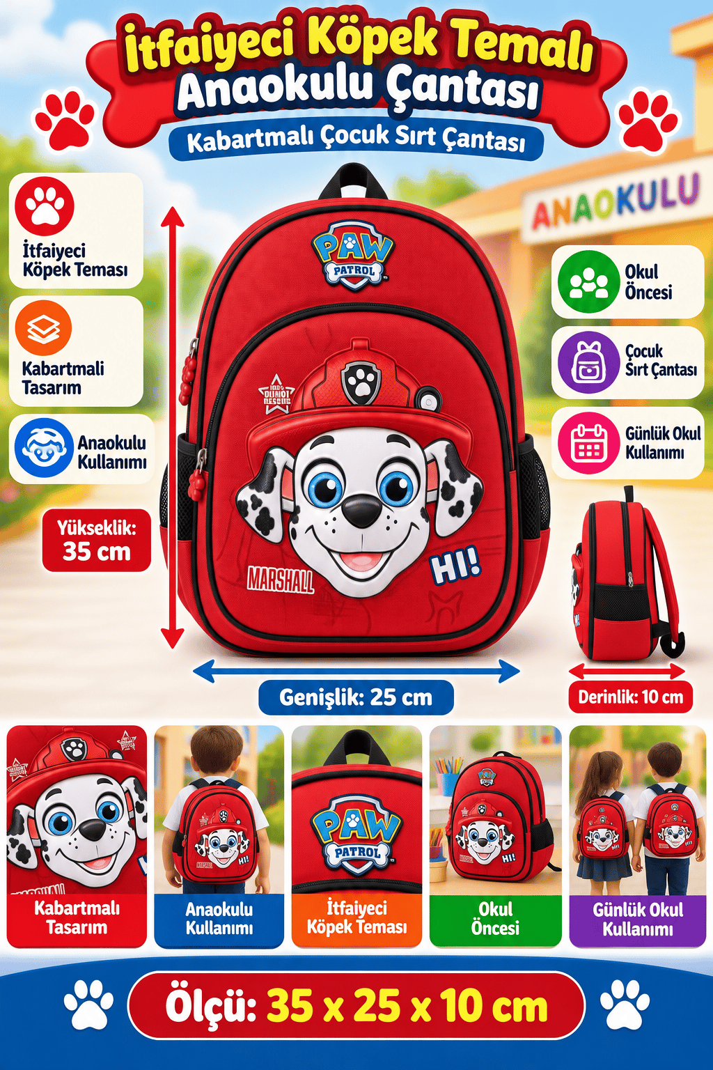Paw Patrol Marshall Anaokulu Çantası 2656 Kabartmalı