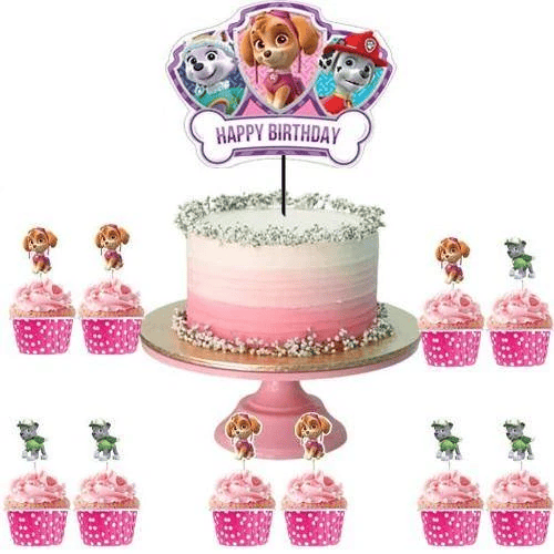 Paw Patrol Sky cake topper set pasta seti 20 kürdan 25 kek kalıbı 1 pasta üstü büyük doğum günü pasta süsü