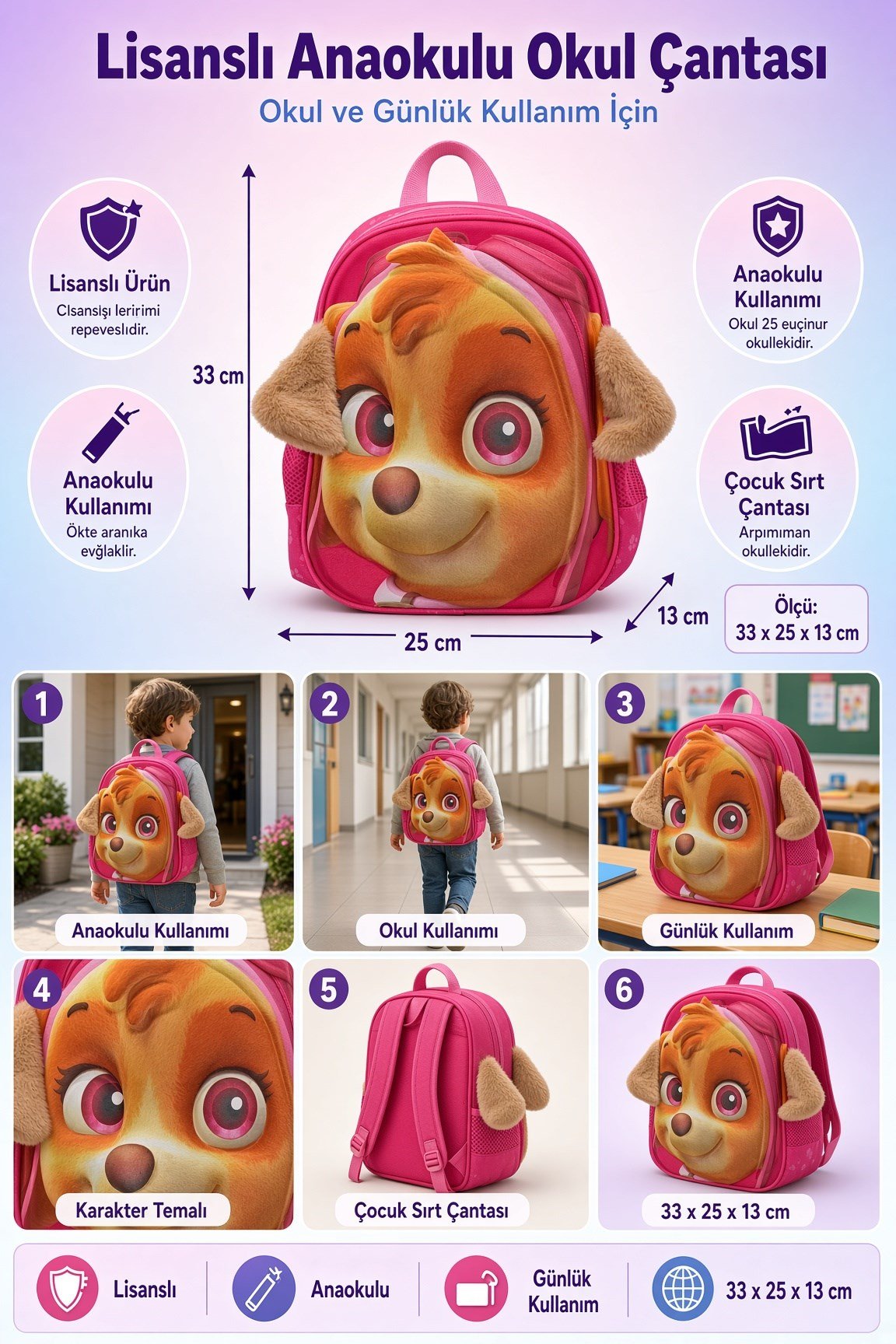 Paw Patrol Skye Anaokulu Çantası Lisanslı 1331-9