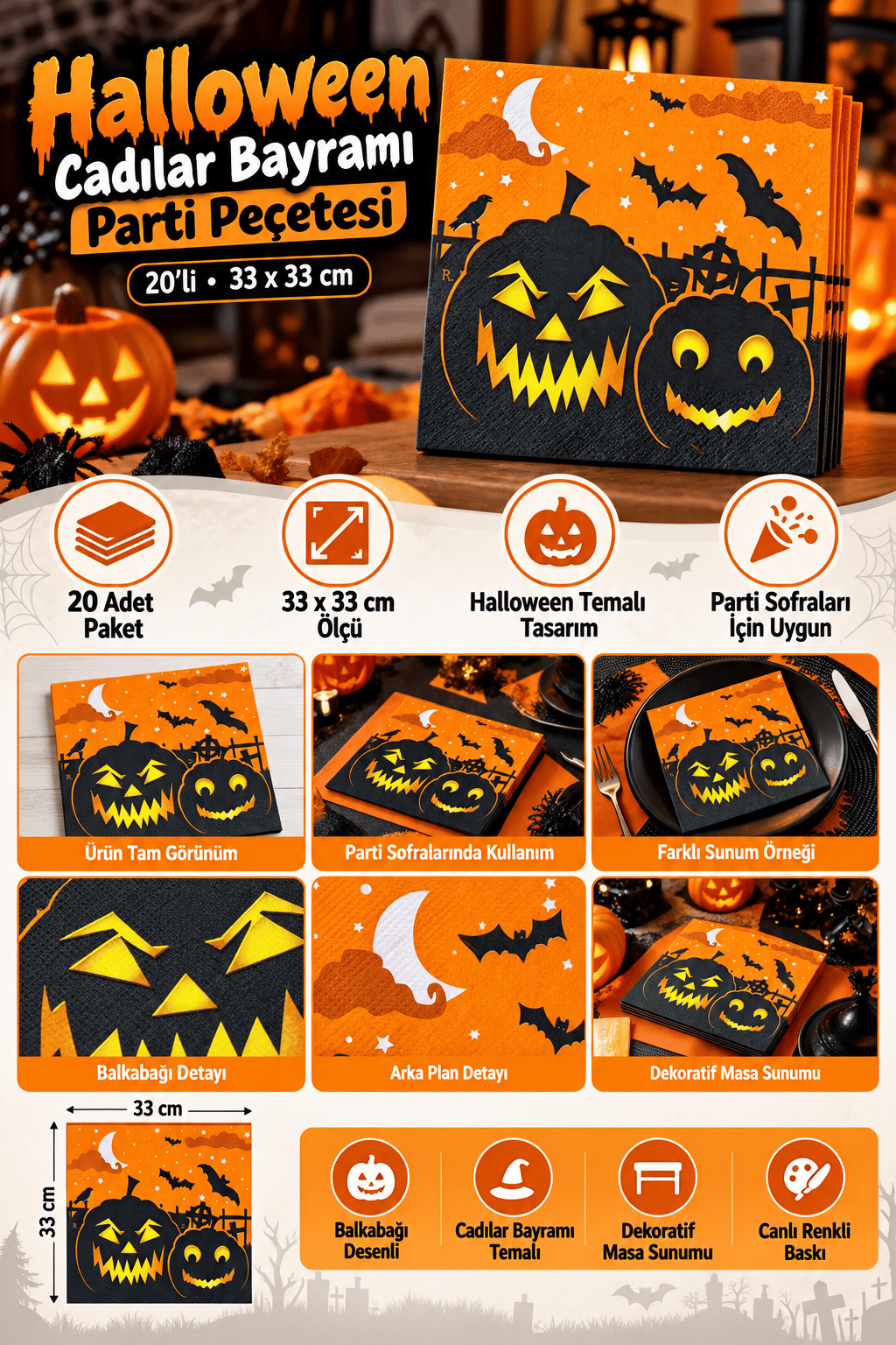 Peçete Halloween 20li 33x33