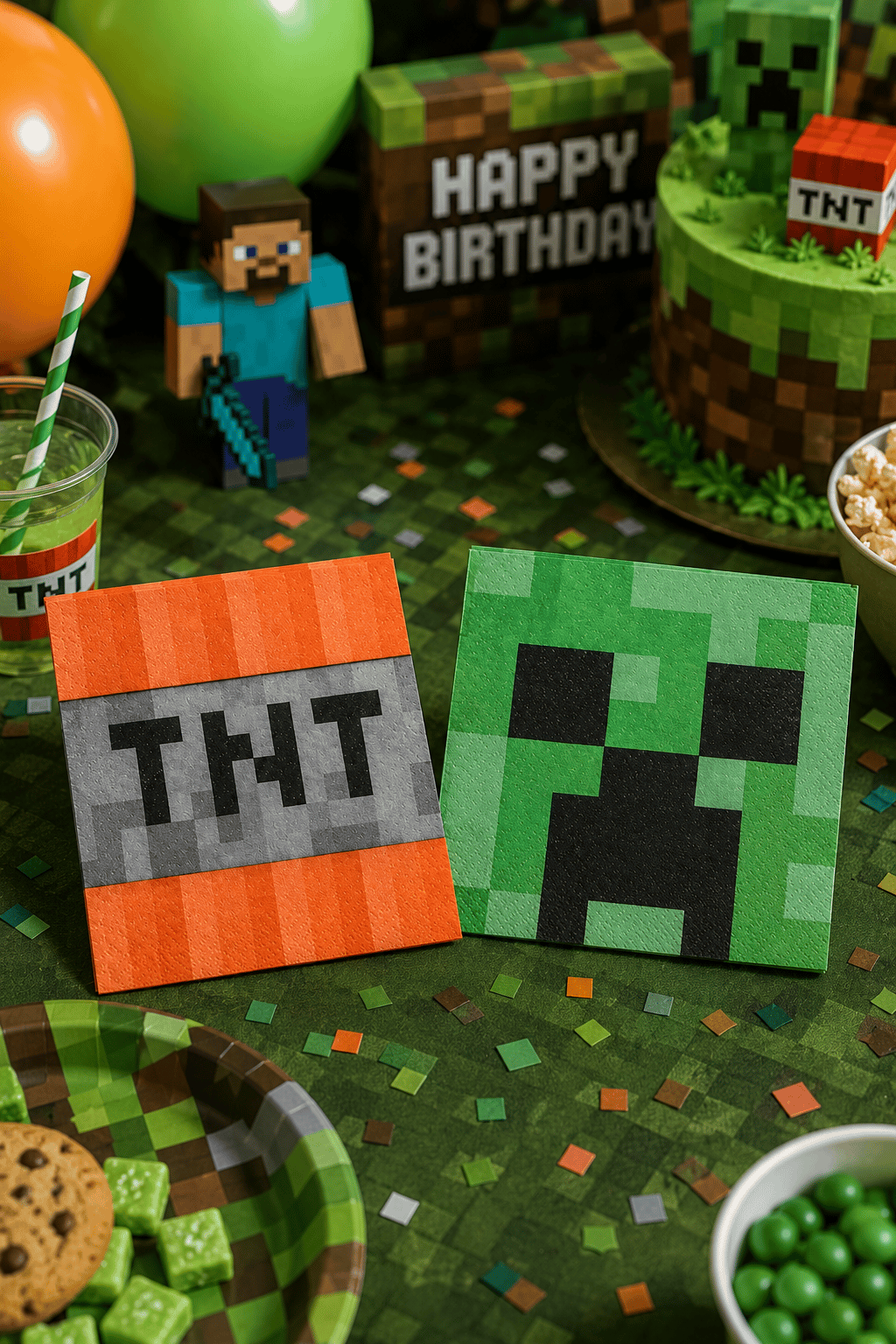 Peçete Minecraft Yeşilli Turunculu 20li çift kat