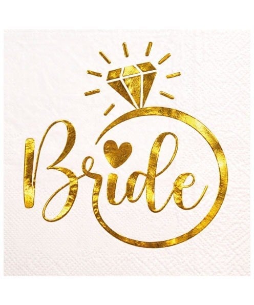 Peçete Varak baskılı Bride Yüzük Model 20 Parça Beyaz üstü gold