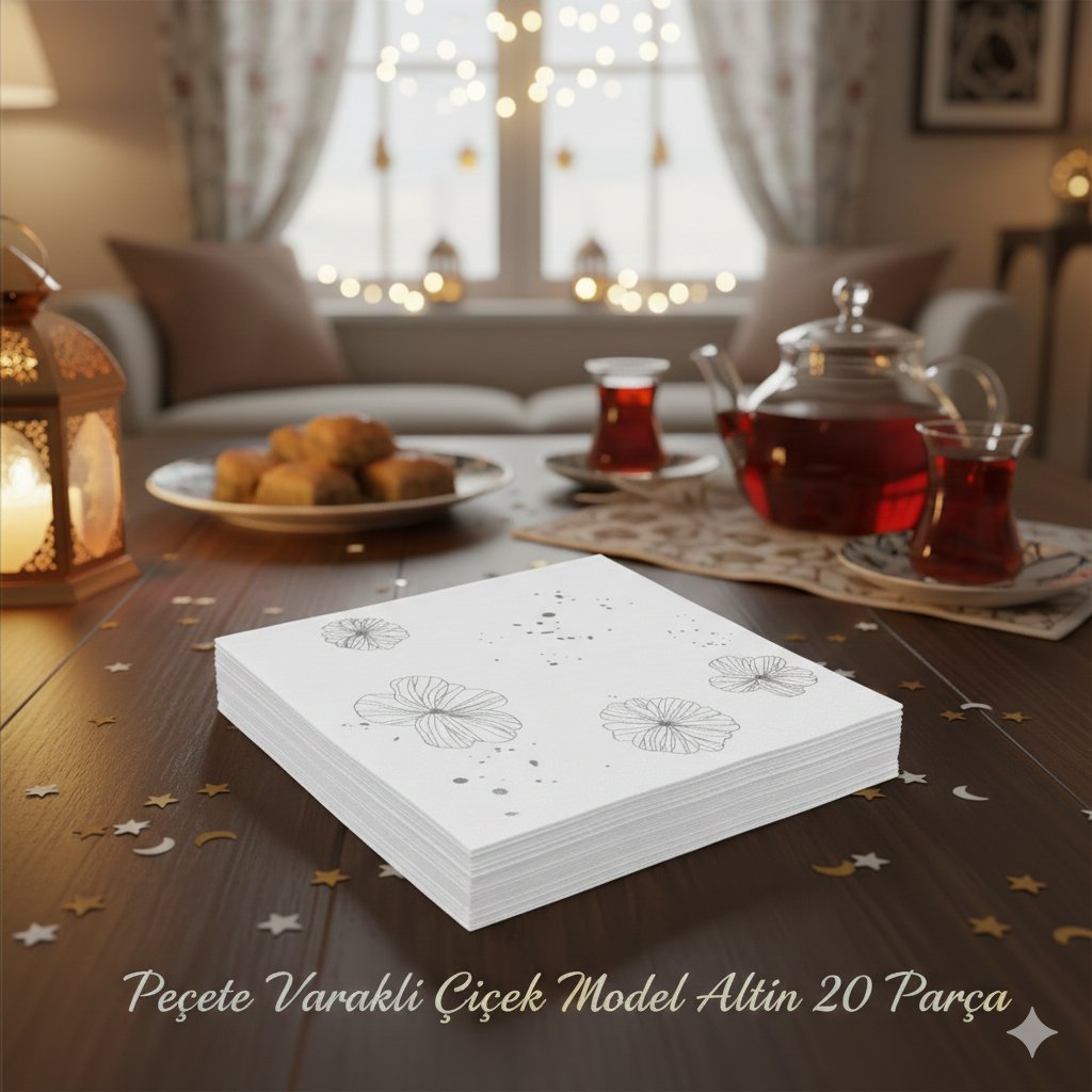 Peçete Varaklı Çiçek Model Gümüş 20 Parça