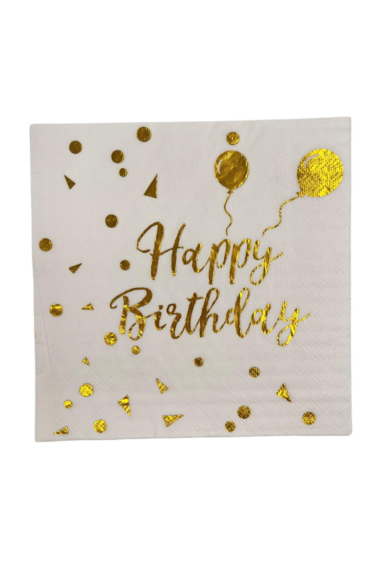 Peçete Varaklı Happy Birthday yazı beyaz üstü gold