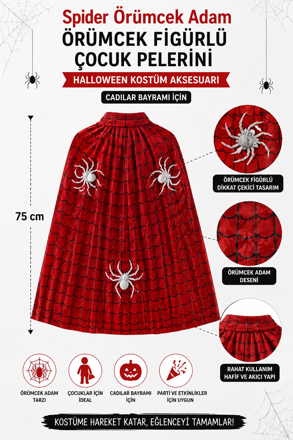 Pelerin Halloween Örümcek Figürlü Pelerin 75 Cm spiderman