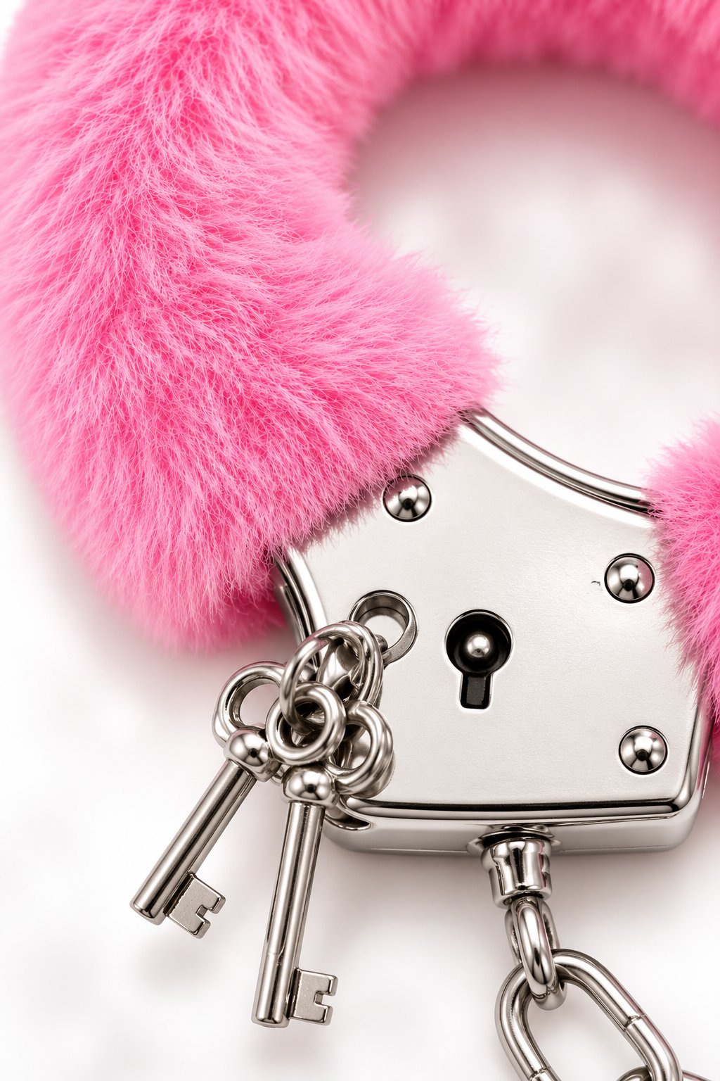 Peluş Tüylü Kelepçe Pembe Anahtarlı Zincirli Parti ve Kostüm Aksesuarı