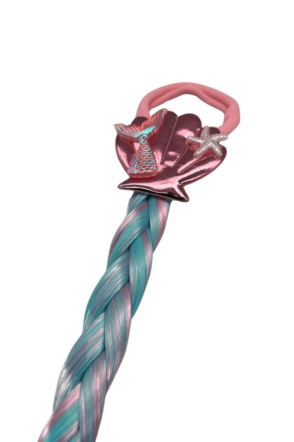 Pembe Lastik Tokalı Tek Örgü Peruk Saç Toka Deniz kızı Tokası 38cm