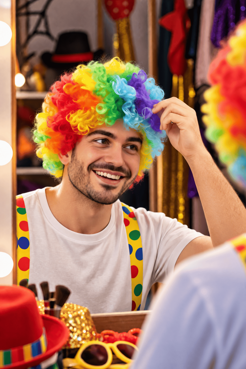 Peruk Saç Kıvırcık Bonus Afro Peruk Palyaço Çok Renkli