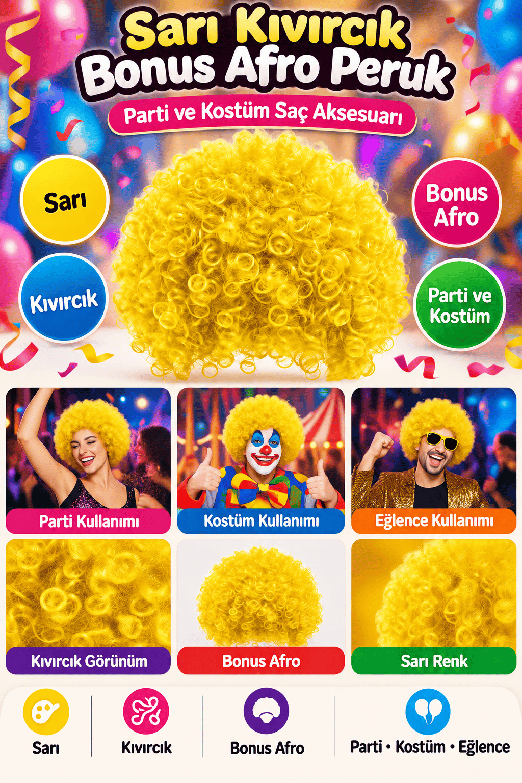 Peruk Saç Kıvırcık Bonus Afro Peruk  Sarı