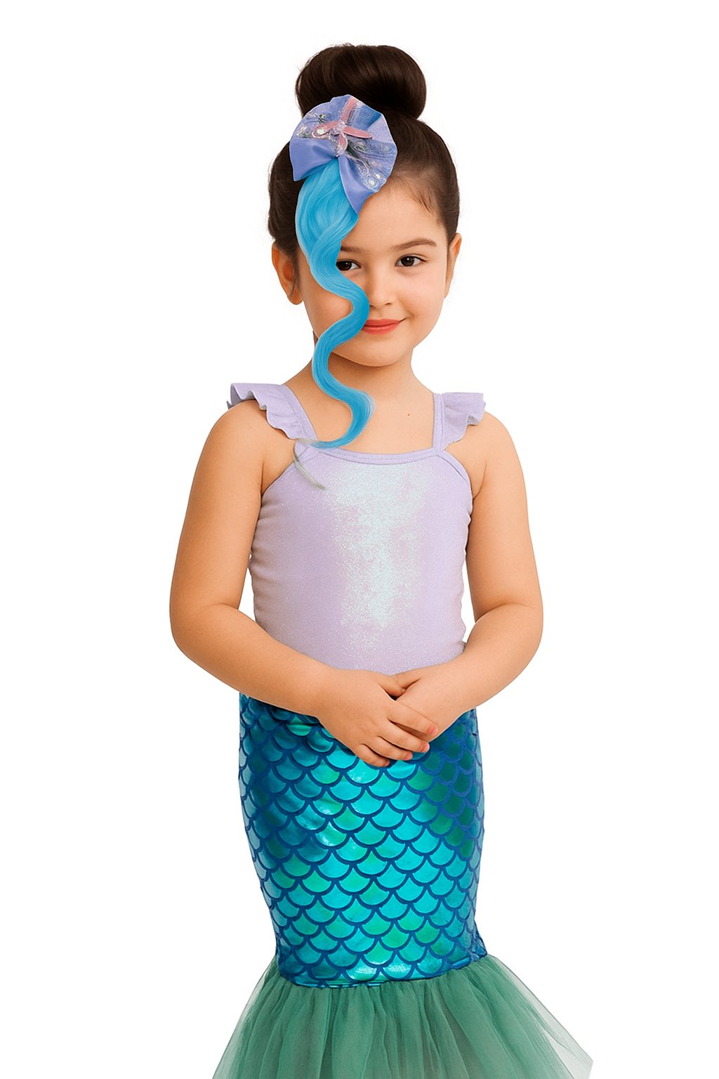 Peruk Saç Tokalı Uzun Deniz Kızı Modeli Pullu Turkuaz Mavi Çıtçıtlı Toka 38cm