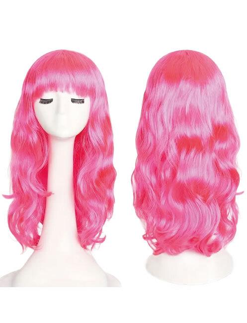 Peruk Uzun Saç Kahküllü 50 Cm Pembe Renkli Parti Kostümü