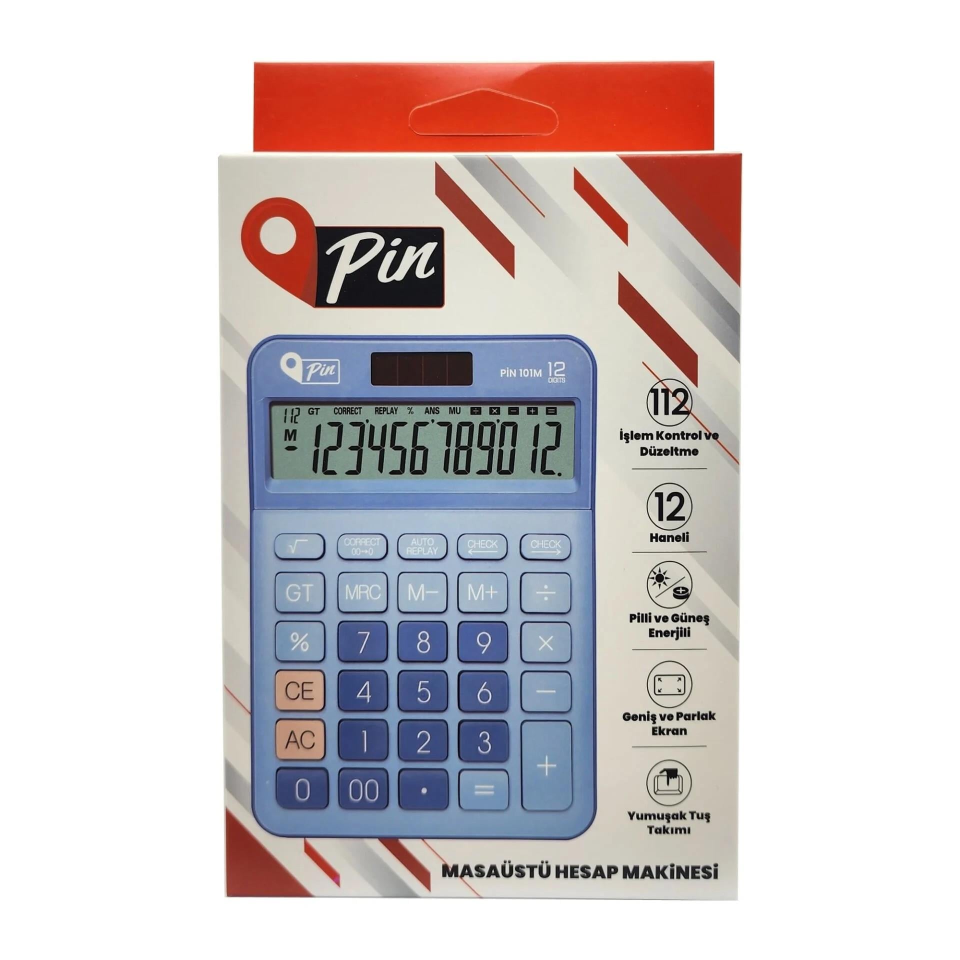 Pin 101M 12 Hane Mavi Masaüstü Hesap Makinası