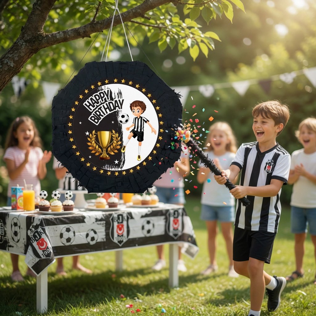 Pinyata Beşiktaş siyah beyazı sopalı 42 cm