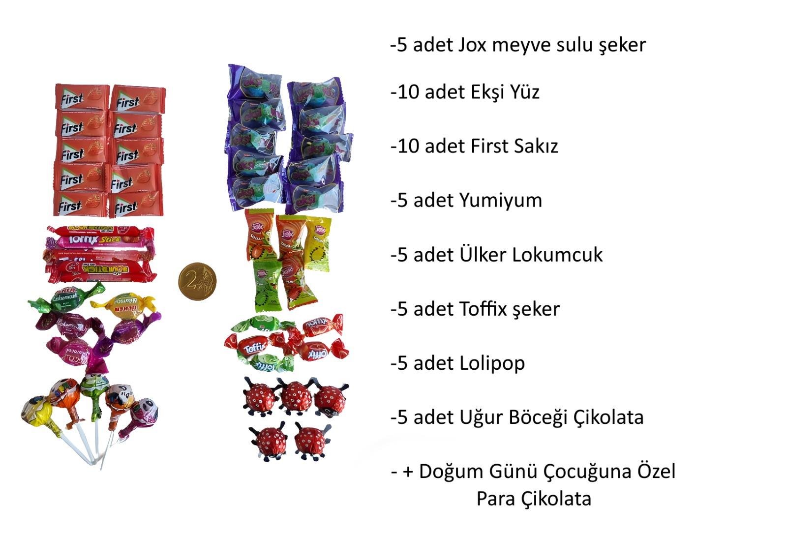 Pinyata İçi Şekerlemeler 50 +1 Uğur Böcekli Çikolatalı ve Doğum Günü Çocuğuna Para Çikolata Hediyeli