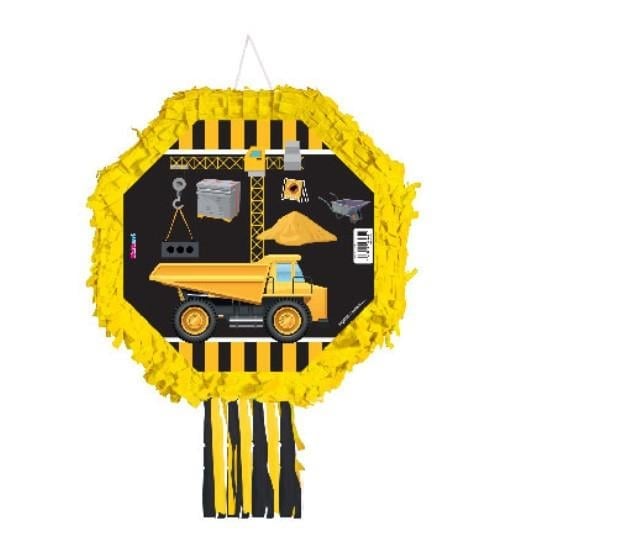 Pinyata İnşaat Araçları Temalı Sarı renk 42cm sopalı püsküllü gerçek patlayan pinyata ahşap sop.püsk