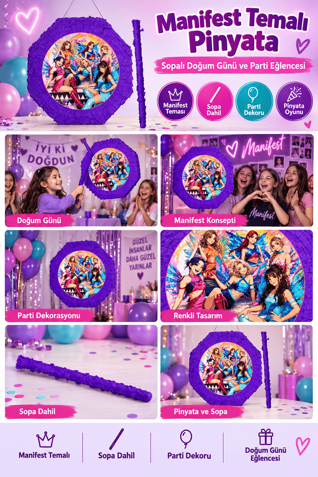 Pinyata MOR MANİFEST 42 cm sopalı