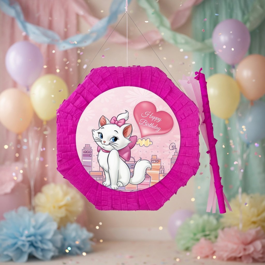 Pinyata Pembe Kedi Pinyata 42 cm + Sopası