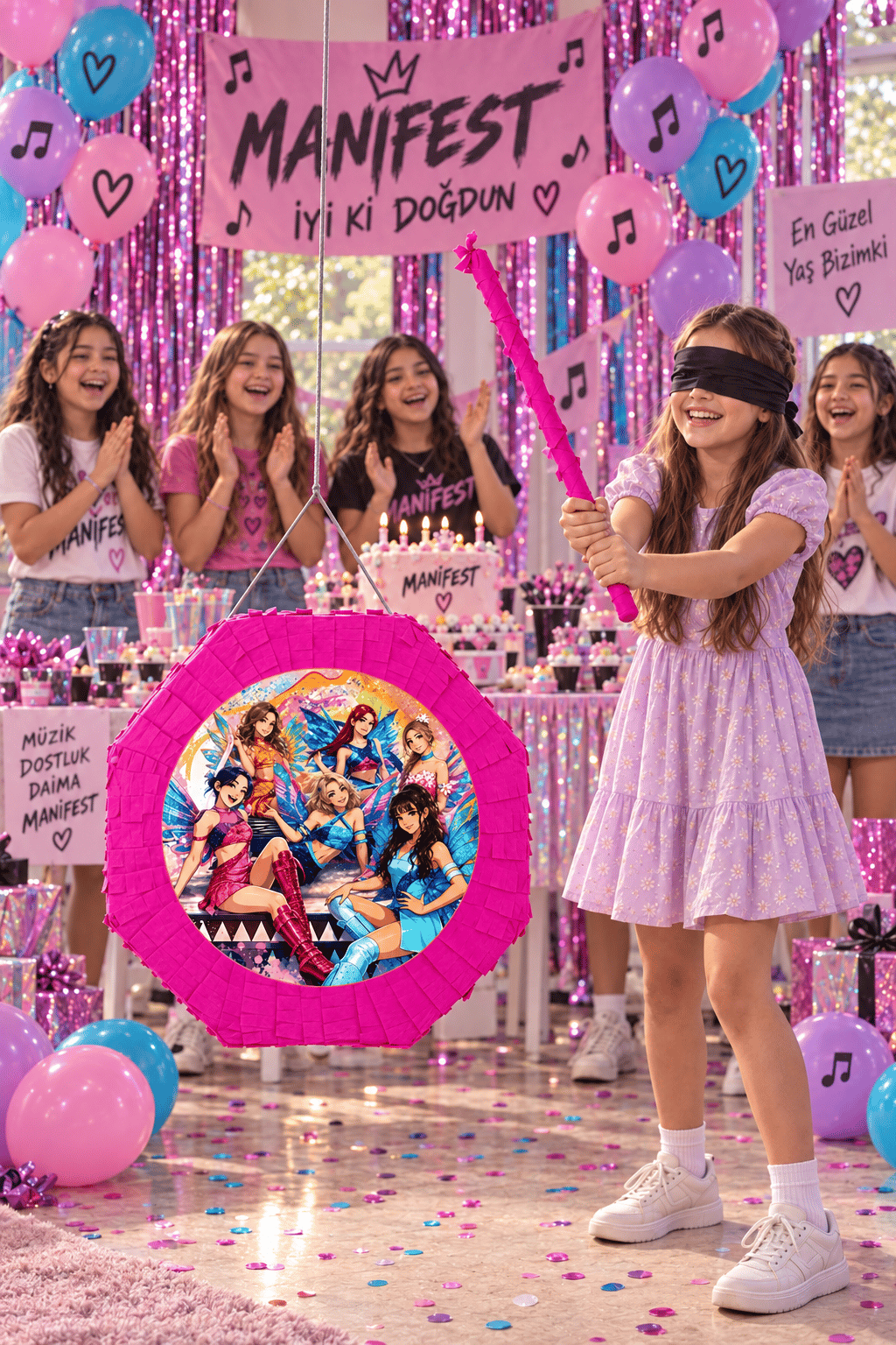 Pinyata PEMBE MANİFEST 42 cm sopalı