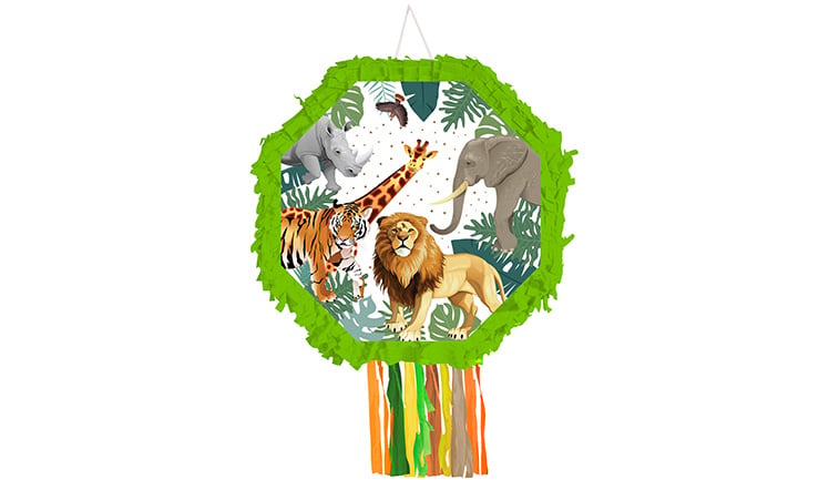 Pinyata safari-vahşi hayvanlar-jungle temalı yeşil 42 cm sopalı püsküllü gerçek patlayan doğum günü pinyata