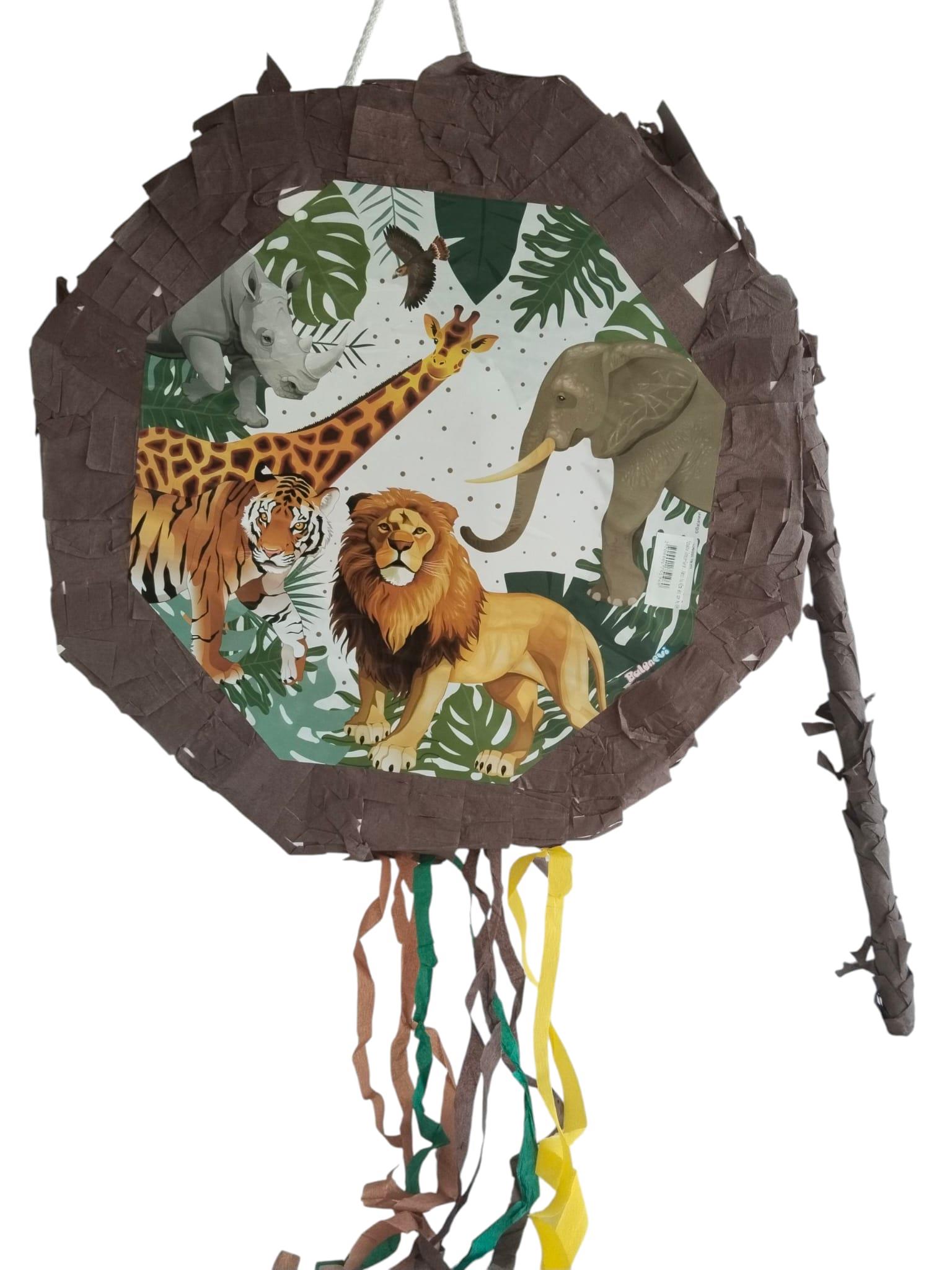 Pinyata safari-vahşi hayvanlar-jungle temalı yeşil 42 cm sopalı püsküllü gerçek patlayan doğum günü pinyata