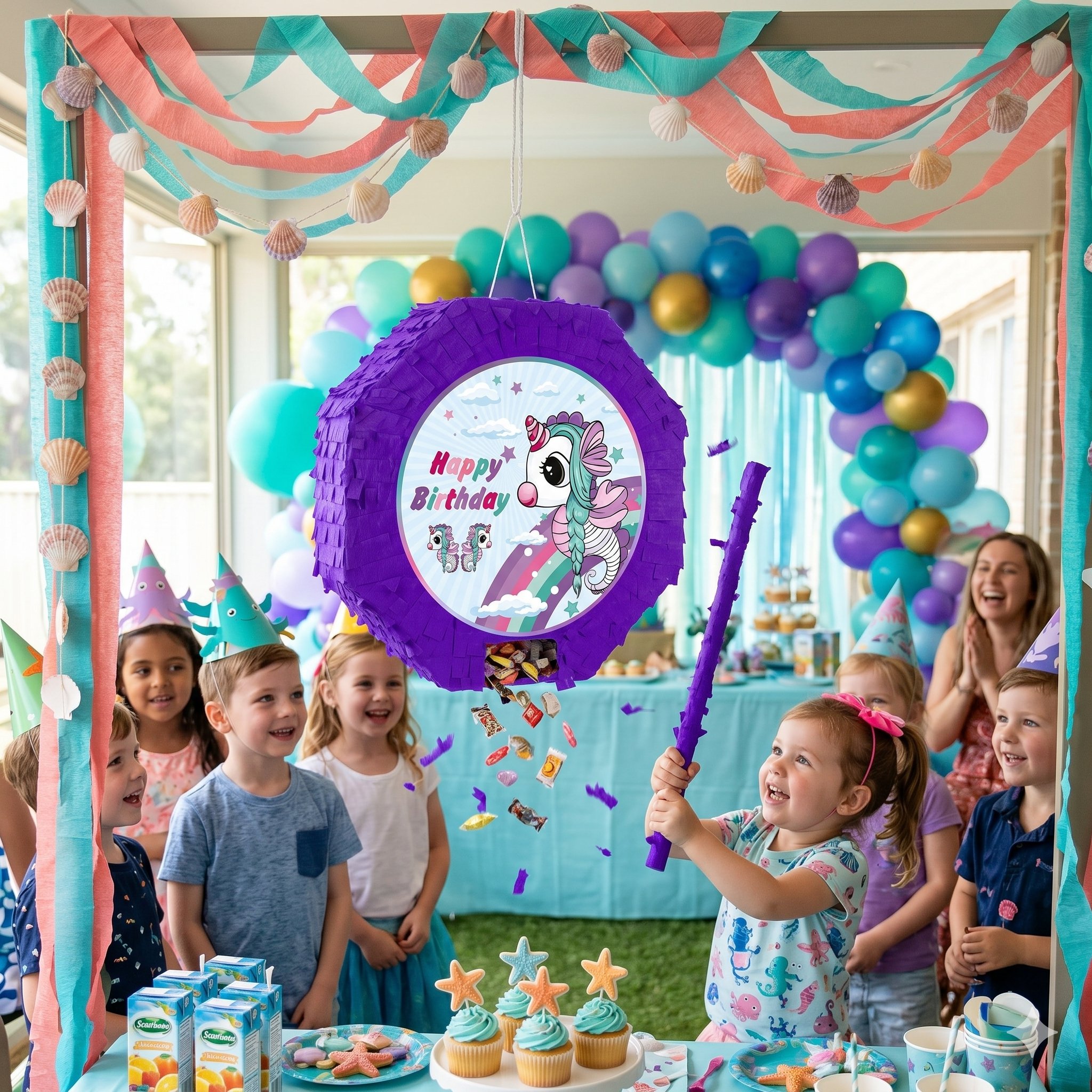 Pinyata UNİCORN DENİZ ATI 42cm sopalı