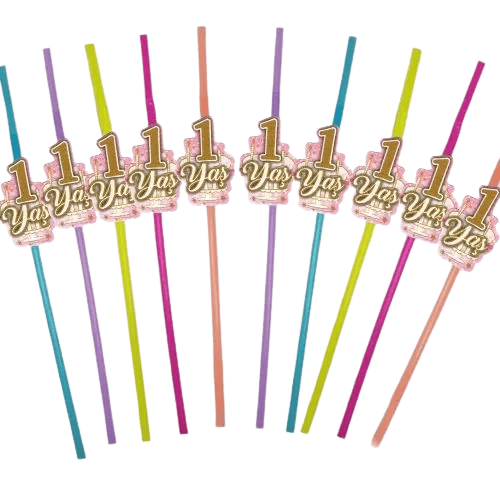 Pipet 1 YAŞ YALDIZLI pipet 10 lu Pembe 1 Yaş Kız Doğum Günü Partisi
