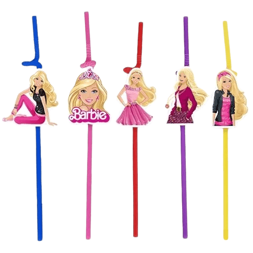 Pipet BARBİE Temalı Artistik Körüklü Pipet10 lu Doğum Günü Temali Pipet