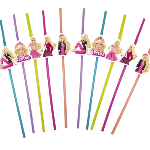 Pipet BARBİE Temalı Artistik Körüklü Pipet10 lu Doğum Günü Temali Pipet