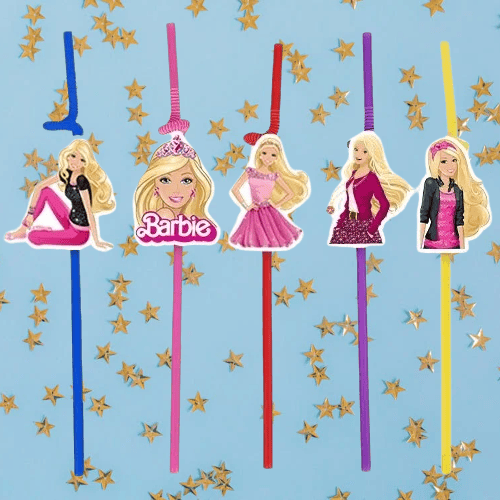 Pipet BARBİE Temalı Artistik Körüklü Pipet10 lu Doğum Günü Temali Pipet