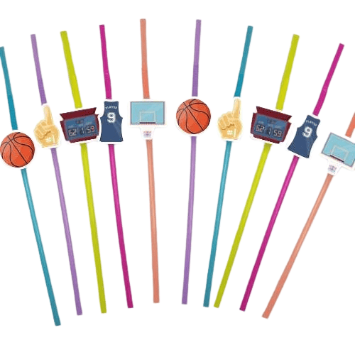 Pipet BASKETBOL Temalı Artistik Körüklü Pipet 10 lu Doğum Günü Temalı Pipet
