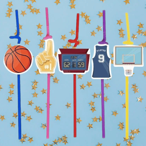 Pipet BASKETBOL Temalı Artistik Körüklü Pipet 10 lu Doğum Günü Temalı Pipet