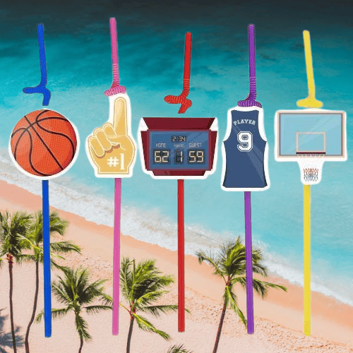 Pipet BASKETBOL Temalı Artistik Körüklü Pipet 10 lu Doğum Günü Temalı Pipet