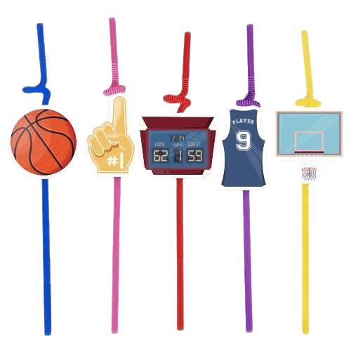 Pipet BASKETBOL Temalı Artistik Körüklü Pipet 10 lu Doğum Günü Temalı Pipet