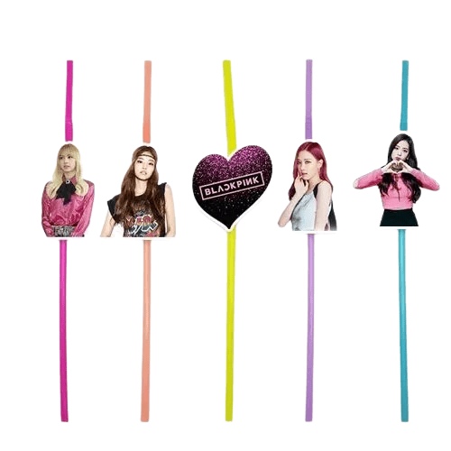 Pipet Black Pink Temalı Artistik Körüklü Pipet 10 lu Doğum Günü Temalı Pipet