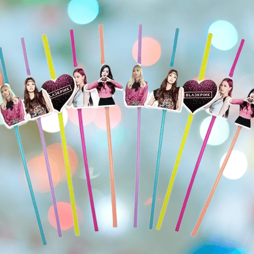 Pipet Black Pink Temalı Artistik Körüklü Pipet 10 lu Doğum Günü Temalı Pipet