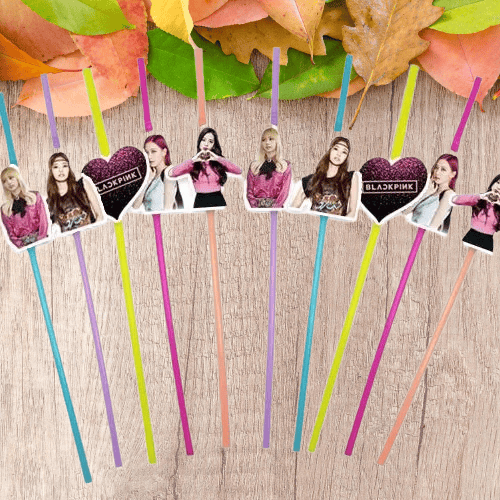 Pipet Black Pink Temalı Artistik Körüklü Pipet 10 lu Doğum Günü Temalı Pipet