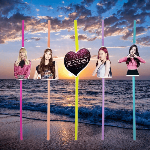 Pipet Black Pink Temalı Artistik Körüklü Pipet 10 lu Doğum Günü Temalı Pipet