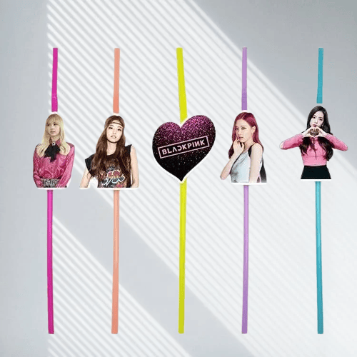 Pipet Black Pink Temalı Artistik Körüklü Pipet 10 lu Doğum Günü Temalı Pipet
